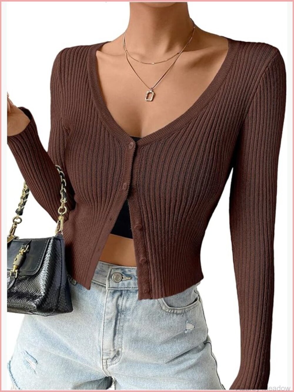 Ribbed Knit V Neck Button Down Cropped Cardigan